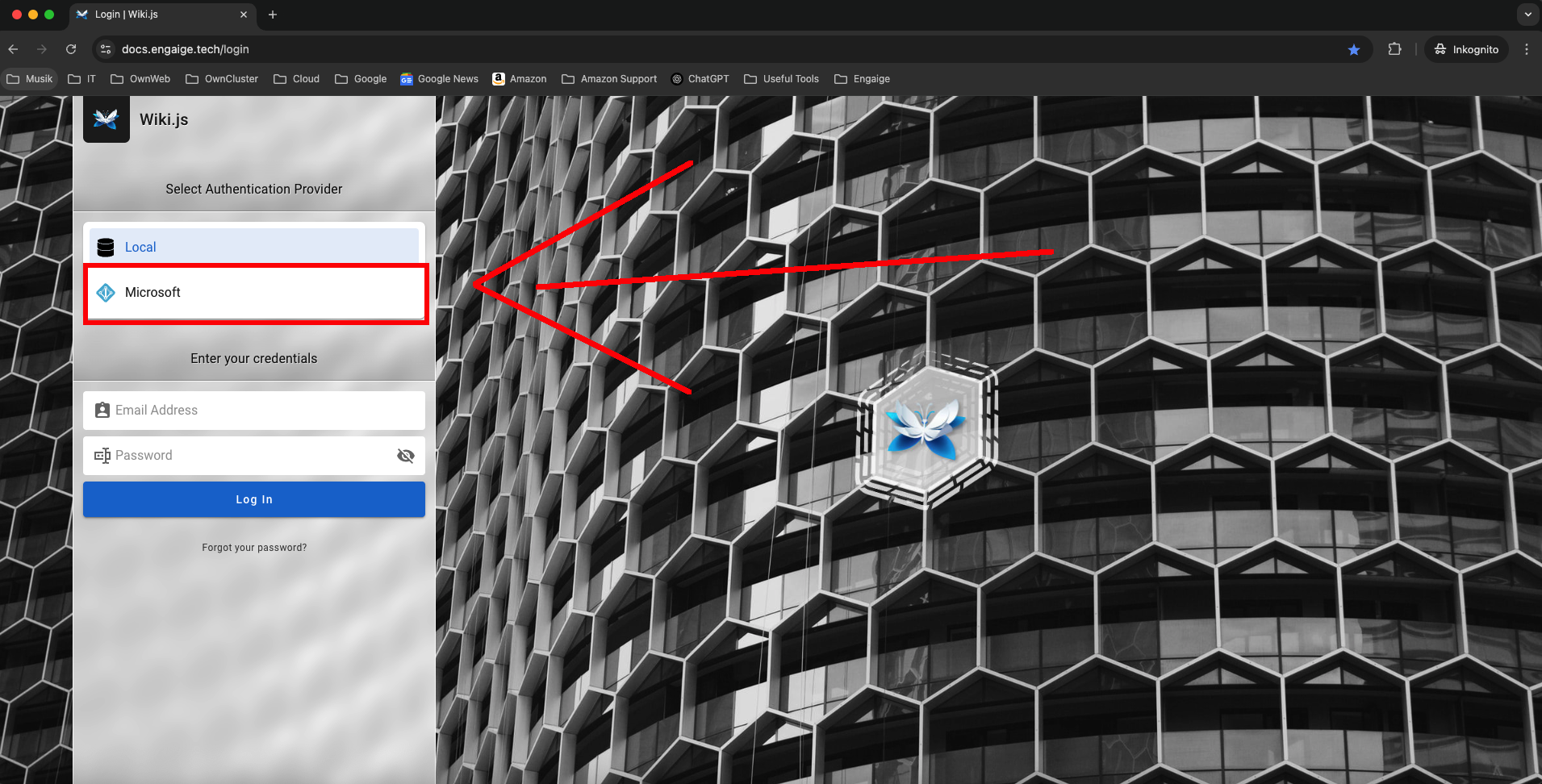 Wiki JS Microsoft login option